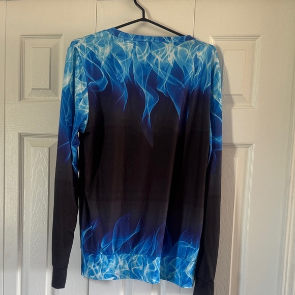 Blue and Black Flame Long Sleeve Shirt - Picture 2 of 4